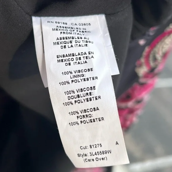 🆕 🇮🇹 Karen Kane Paisley Pink Black Blouse V-Neck Elastic Waist Pullover - Picture 9 of 9